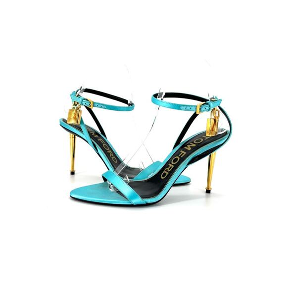 Tom Ford Padlock and Key Aqua Strappy Pointed Toe Heeled Sandals 38 - Picture 2 of 8